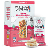 Blake's Seed Based front box showing 24-count birthday cake bars, clear allergy info