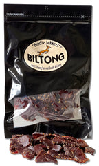 Bledie Lekker front packaging showing 8oz biltong and branding benefit convenience