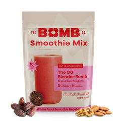 Blender Bombs front packaging showing product and servings for convenient smoothies