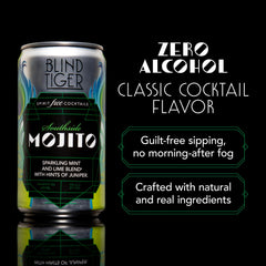 Blind Tiger poured over ice in a glass, delivering refreshing mojito flavor