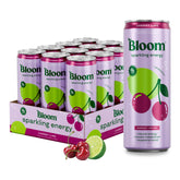 Bloom Nutrition front packaging showing Cherry Lime 12-pack and bright label benefit