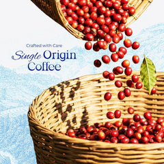 Blu Ore brewed cup top view showing crema and bold aroma benefit