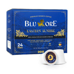 Blu Ore front packaging showing 24-count box and dark roast benefit