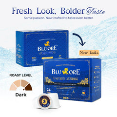 Blu Ore coffee pod close-up highlighting seal quality and freshness