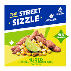 Blue Diamond opened bag spilling elote almonds ready to snack with convenient packaging benefit