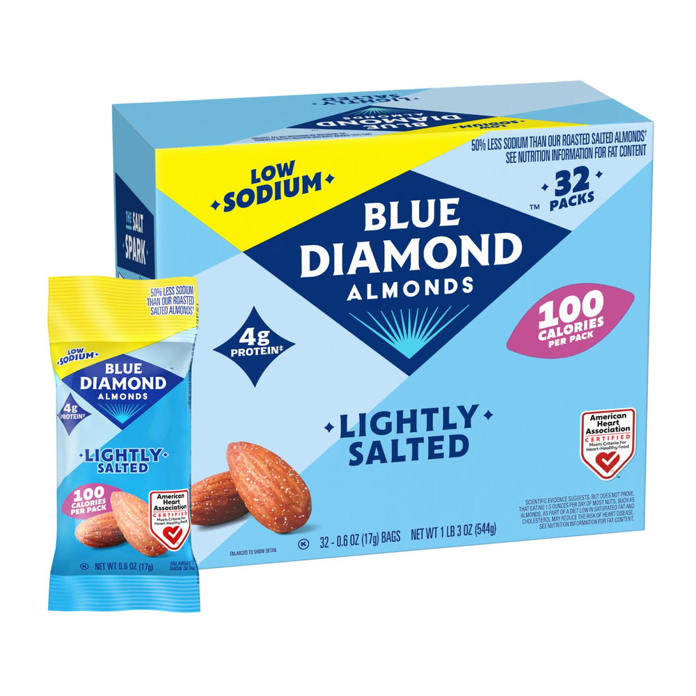 Blue Diamond front packaging showing 32 count multipack and benefit of portion control