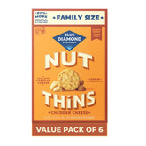 Blue Diamond Nut-Thins cheddar front packaging shows family-size value