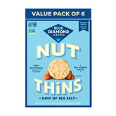 Blue Diamond front packaging showing Nut-Thins hint of sea salt, convenient multi-pack benefit