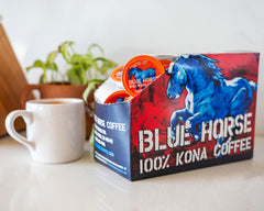 Blue Horse Kona roasted beans texture detail showing artisanal quality