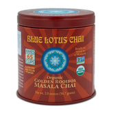 blue lotus chai front tin shows packaging and organic badge for easy identification
