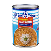 Blue Runner front packaging showing six 16 oz cans and Creole label benefit: pantry-ready