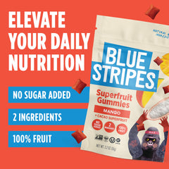 Blue Stripes open bag of pineapple gummies showing fresh pieces