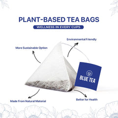 BLUE TEA dried butterfly pea flowers detail highlighting natural, chemical-free ingredient