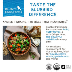 Bluebird cooked emmer in bowl showing chewy texture and meal versatility benefit