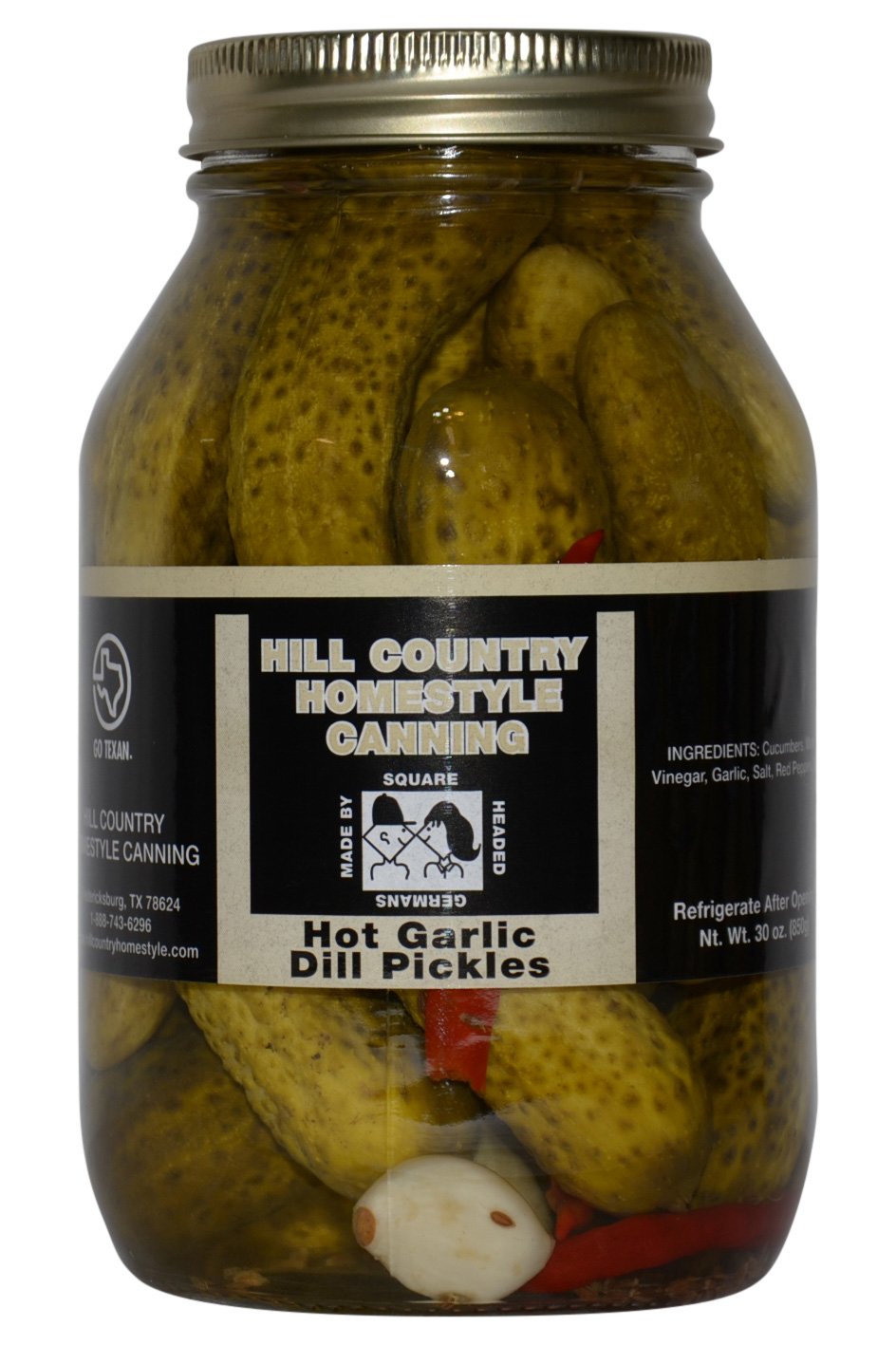Bluebonnet Creek Farms front jar showing label and 32 oz pickles benefit: clear product identity