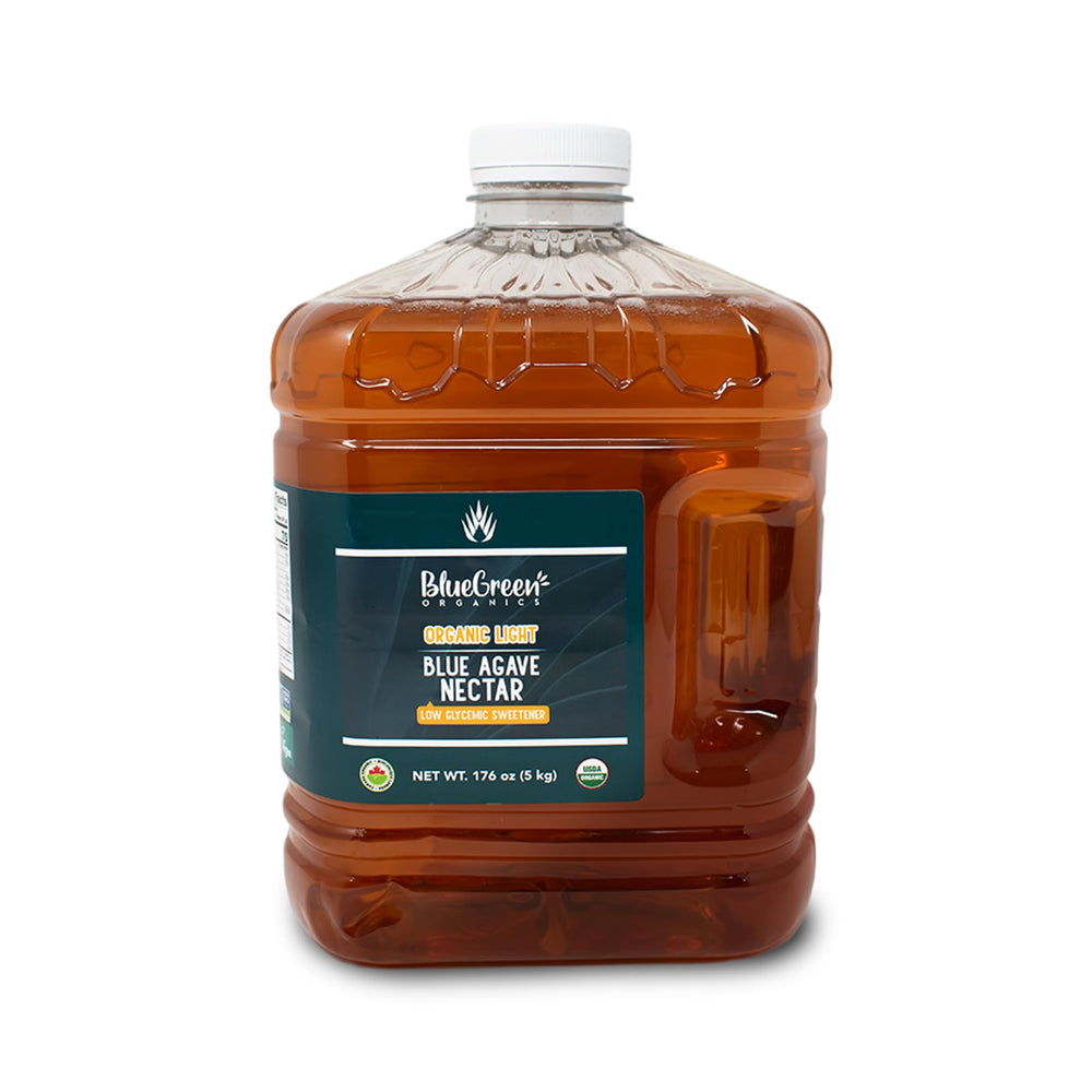 BLUEGREEN one-gallon bottle front view showing product and benefit: bulk organic sweetener