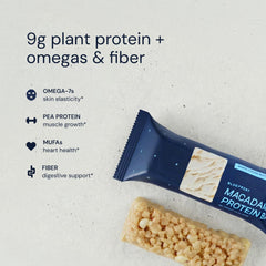 Blueprint Bryan Johnson protein bar held in hand to show size and portability for on-the-go snacking