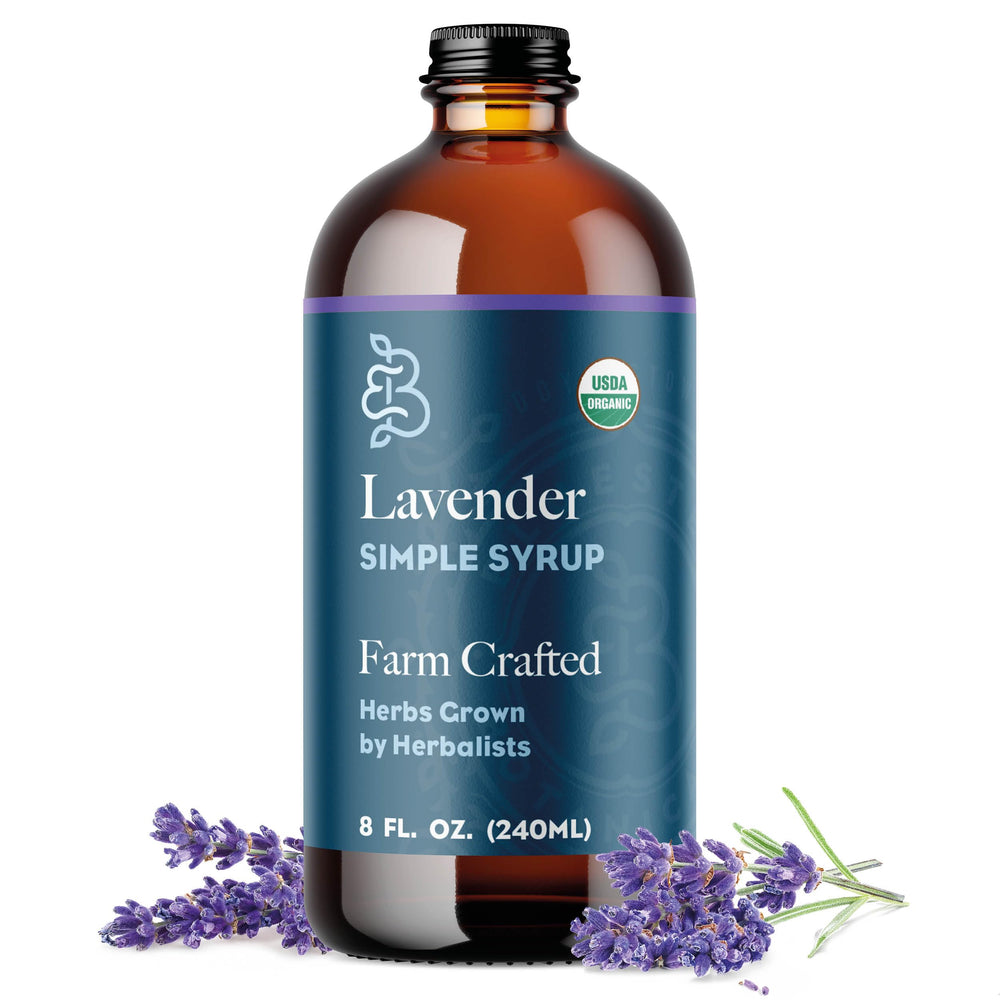 Bluestem Botanicals front bottle view showing organic lavender syrup benefits