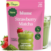 Blume front packaging showing canister and label, highlights organic and collagen benefits