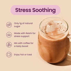 Blume latte steaming in a mug, showcases comforting hot cacao and calm ritual