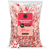 Blunon front packaging 4 lb bag showing bulk peppermint puffs and value