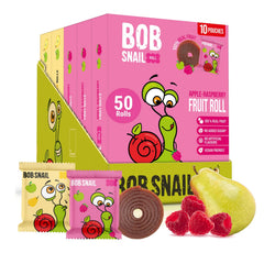 Bob Snail front packaging showing pear raspberry fruit rolls and family value benefits
