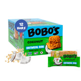 Bobo's front packaging showing coconut bars and box, convenient grab-and-go snack