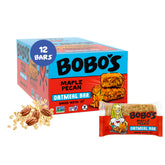 Bobo's front packaging showing maple pecan bars and nutrition info for quick selection
