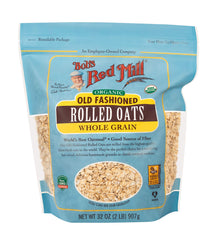 Bob's Red Mill close-up of rolled oats flakes displaying whole-grain texture and wholesome appearance