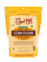 Bob's Red Mill front packaging showing organic corn flour and twin-pack convenience