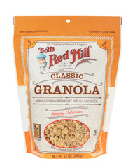 Bob's Red Mill open bag with crunchy clusters, shows texture and scoopability