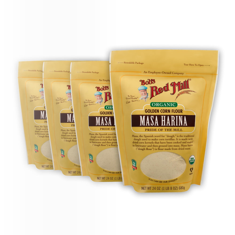 Bob's Red Mill front packaging showing organic masa harina, clear ingredient trust