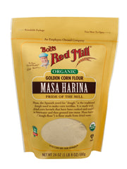 Bob's Red Mill open bag showing fine masa harina texture, easy mixing
