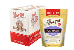 Bob's Red Mill front packaging showing 18oz bag and gluten free oat flour benefit
