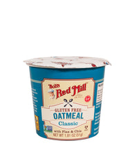 Bob's Red Mill cup opened showing oat blend and seeds for wholesome fuel