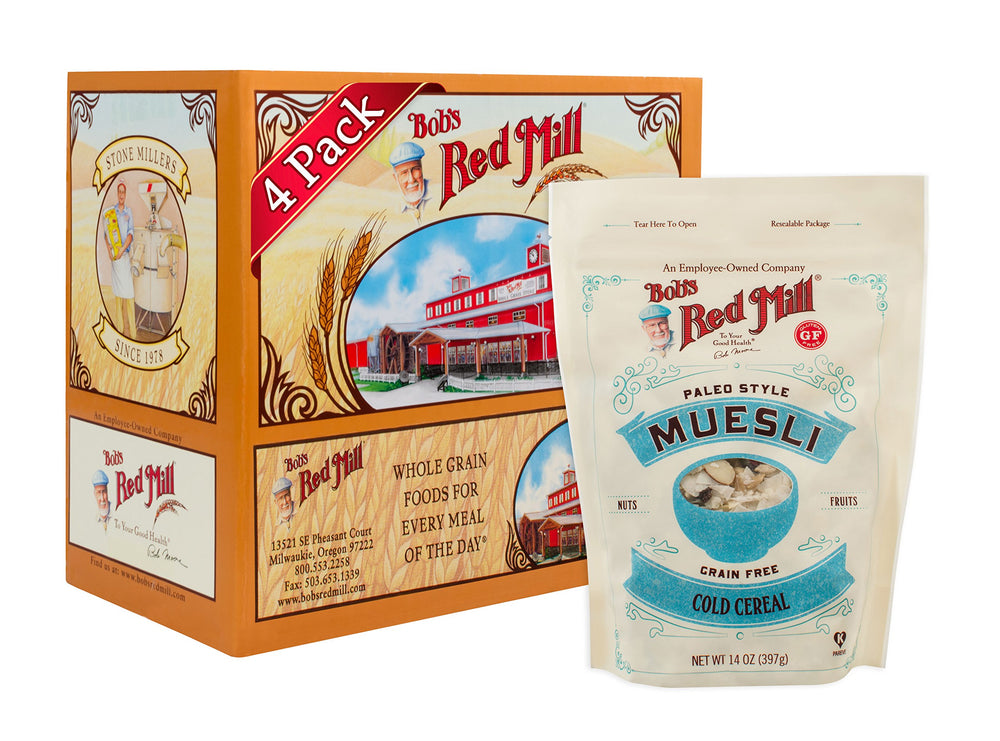 Bob's Red Mill front packaging showing paleo muesli and brand, clear ingredient view