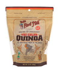 Bob's Red Mill opened bag displaying white, red, and black quinoa mix