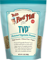 Bob's Red Mill front packaging of TVP showing brand and net weight, convenient supply