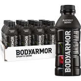 BODYARMOR blackout berry front packaging showing bottle and label, highlights clean ingredients
