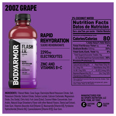 BODYARMOR Flash I.V. grape bottle cap and label close-up highlighting brand and nutrition
