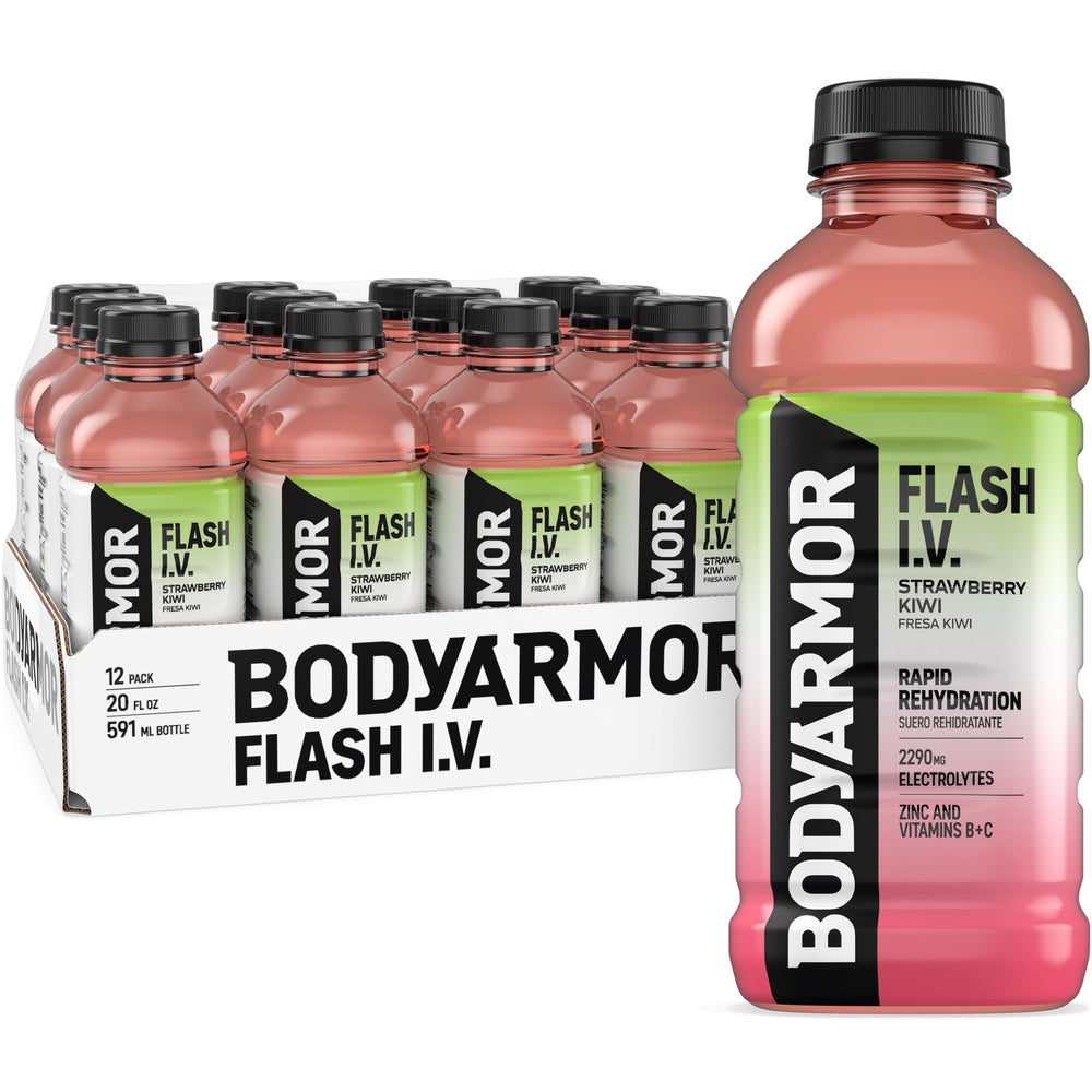 BODYARMOR front packaging showing strawberry kiwi bottle and brand benefit