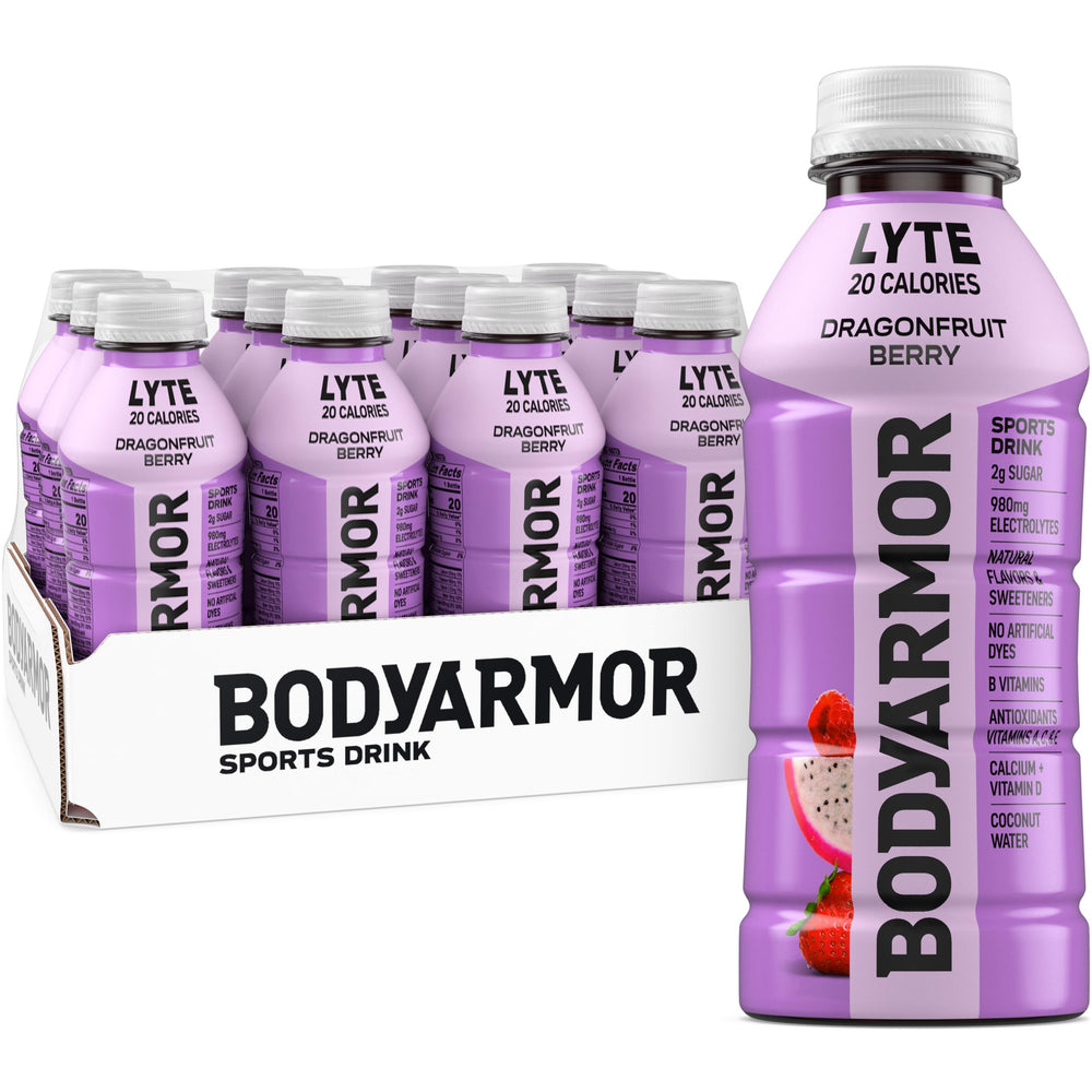 BODYARMOR Lyte front packaging showing dragonfruit flavor and low-calorie benefit