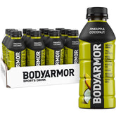 BODYARMOR bottle front packaging showing pineapple coconut flavor and clear benefits