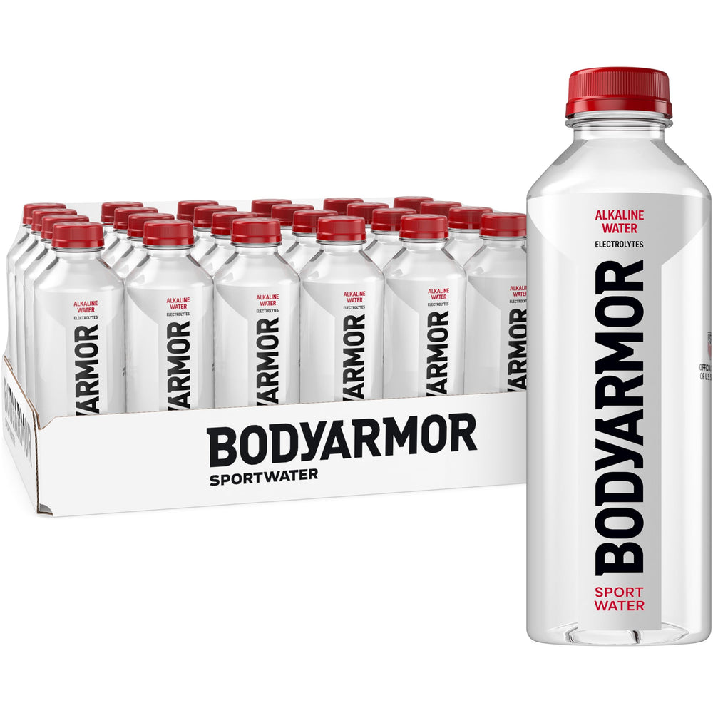 BODYARMOR front bottle view showing clear high-alkaline water benefits