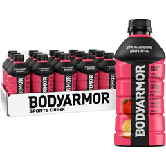 BODYARMOR front packaging showing 15-pack and strawberry banana flavor benefit hydration