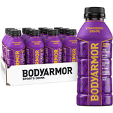 BODYARMOR front packaging showing 12-pack and vibrant strawberry grape appeal