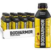 BODYARMOR front pack view showing Tropical Punch bottles and hydration benefit