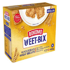 Bokomo front packaging of 900g Weet-Bix showing wholegrain claim and weight