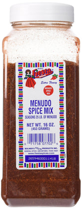 Bolner's Fiesta front label close-up showing authentic menudo spice blend and easy seasoning