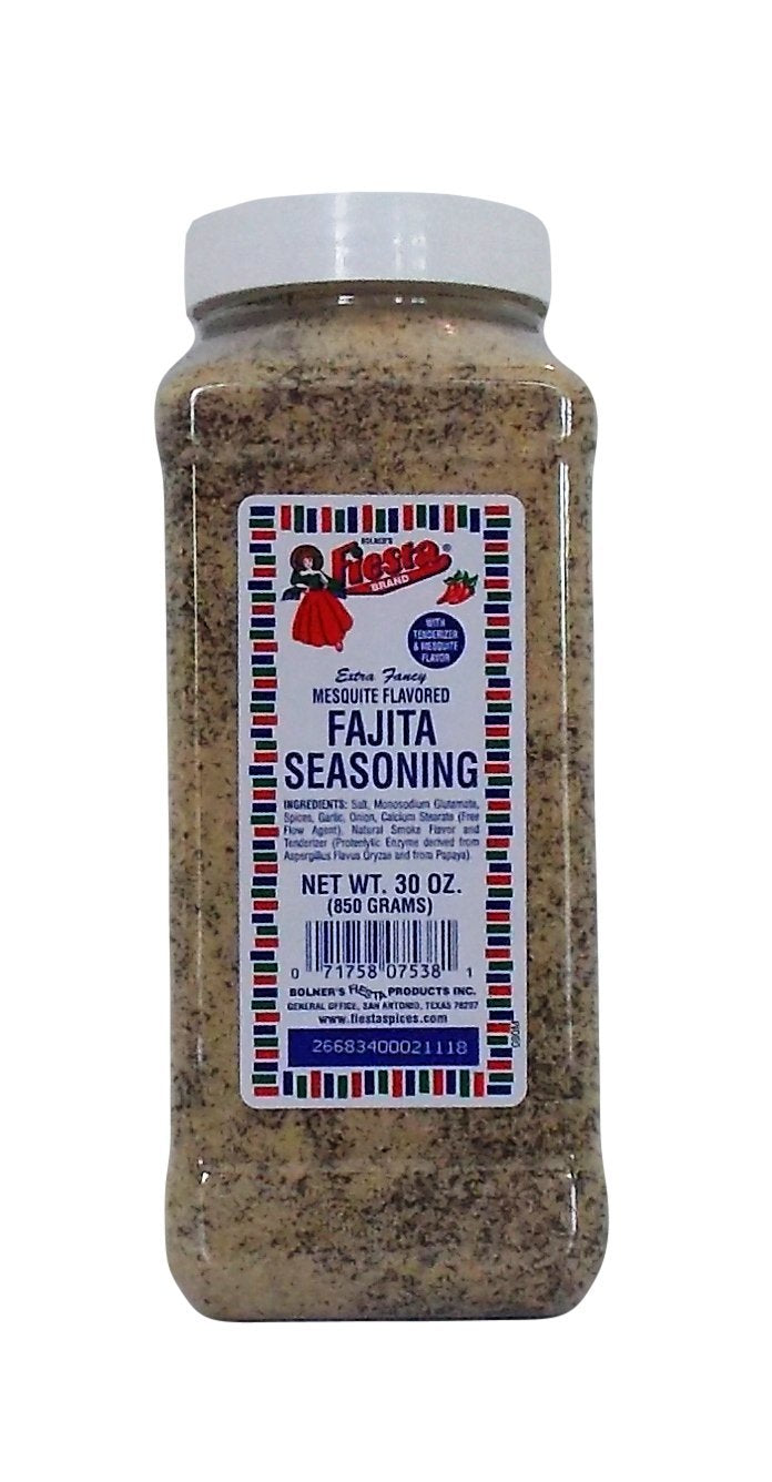 Bolner's Fiesta front packaging 30 oz jar showing label and seasoning benefit